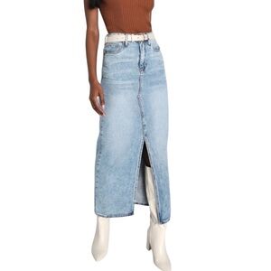 Reitmans Light Blue Maxi Skirt with front slit western casual